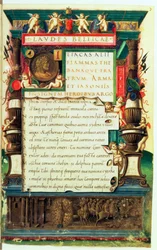 Präsentationsmanuskript für Matthias Corvinus, aus Laudes Bellicae von Alexander Cortesius, Rom, ca. 1480-90